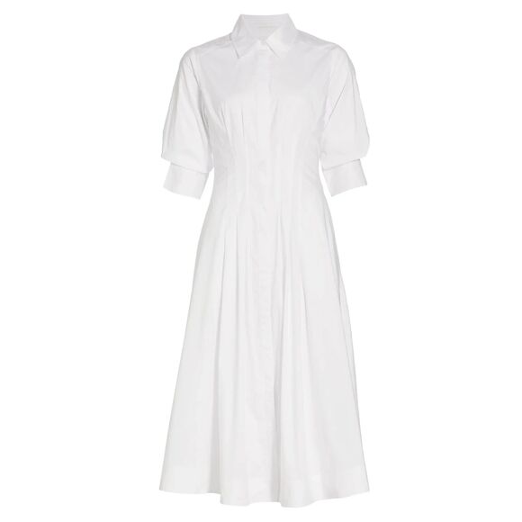 SIMKHAI Jazz Core Cotton Poplin Pintuck Midi-Dress - Picture 1 of 12